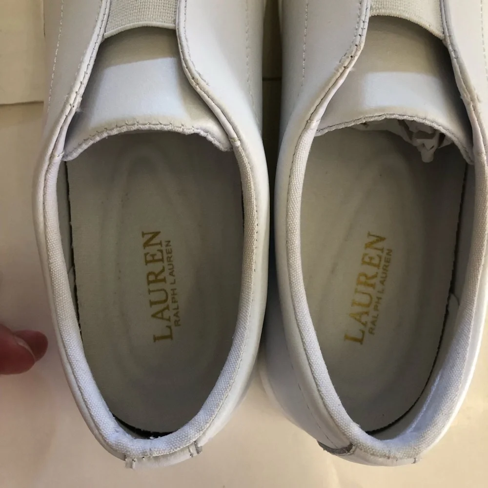 Lauren Ralph Lauren Woman’s Isla Leather Platform Trainer Slip-On Sneakers Sz 10